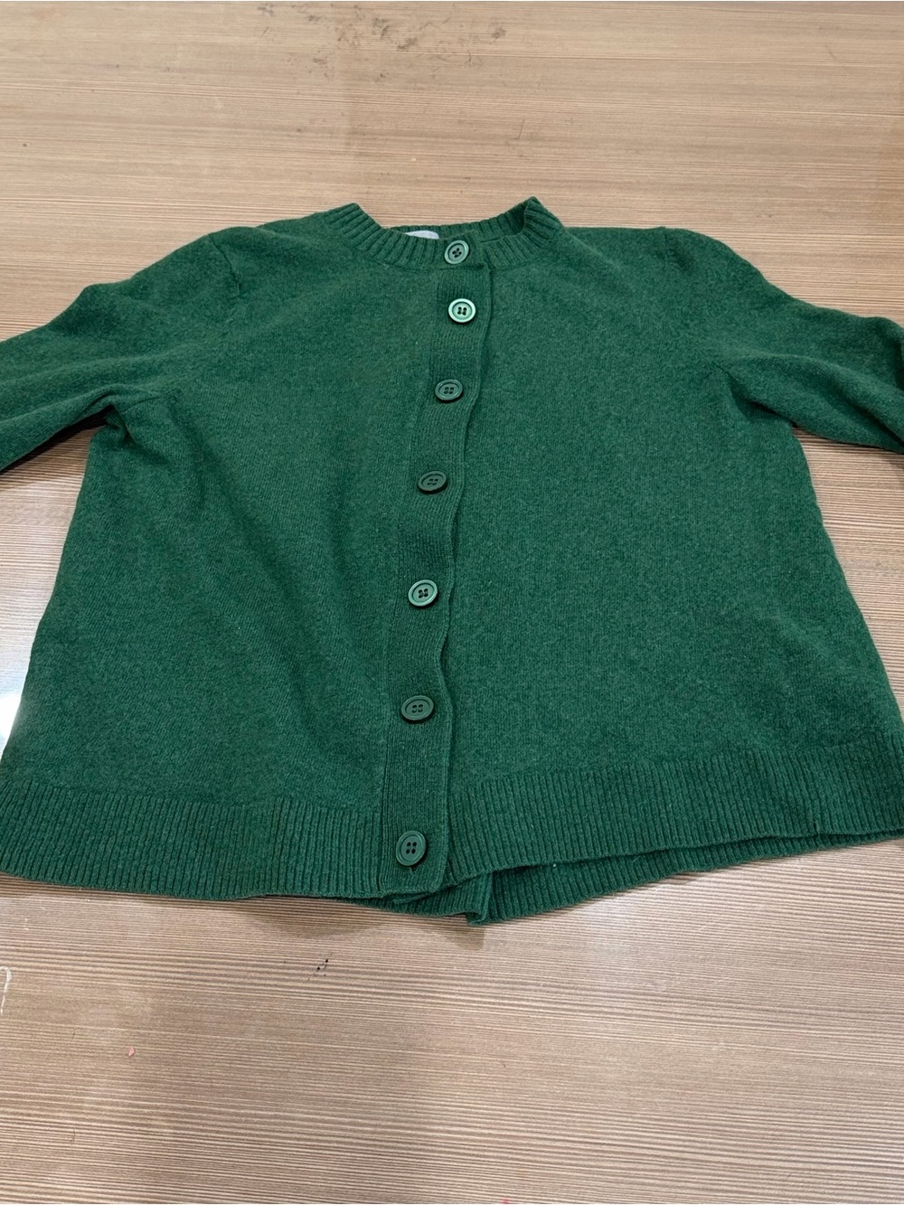 COS Women's Forest Green 100% Wool Cardigan Sweater Crew Neck Sz S Minimalist - Picture 6 of 8